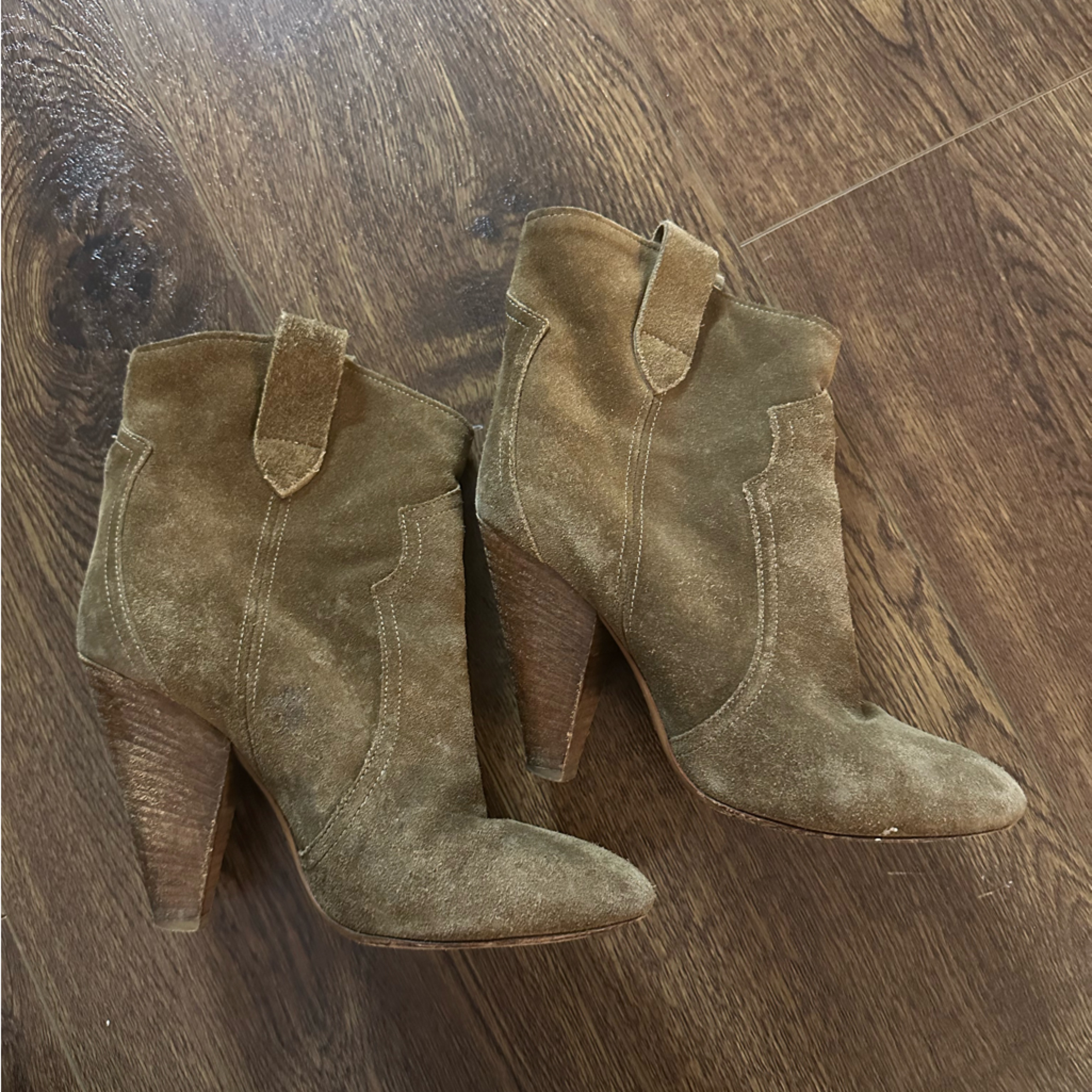 Authentic Isabel Marant Khaki And Tan Suede Ankle Boots